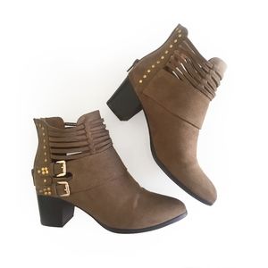 Shoedazzle Faux Suede Booties with Gold Buckles